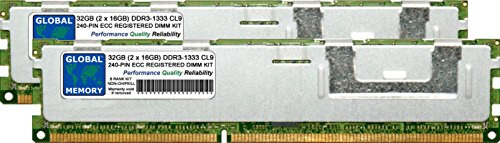 GLOBAL MEMORY 32Go (2 x 16Go) DDR3 1333MHz PC3-10600 240-PIN ECC ENREGISTRÉ DIMM (RDIMM) MÉMOIRE RAM KIT pour SERVEURS/WORKSTATIONS/Cartes Meres (8 Rank KIT Non-CHIPKILL)