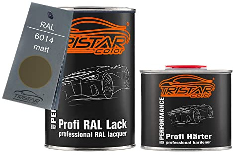 TRISTARcolor RAL 6014 Gelboliv matt Lack Dose + Härter 1,5 L | 2K-Set aus Lack + Härter, schnelltrocknend