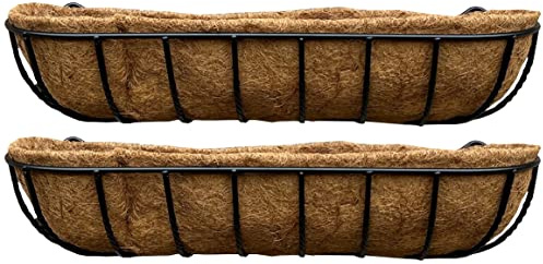 Selections Garden Black Metal Wall Basket Manger Trough Planters (90cm) - Pack of 2