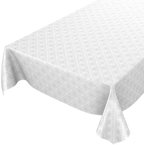ANRO Wachstuchtischdecke Wachstuch abwaschbar Tischdecke Karo Einfarbig Uni Weiß Reliefdruck Damast Wachstischdecke wasserabweisend Gartentischdecke Meterware pflegeleicht Lotuseffekt 100x140cm