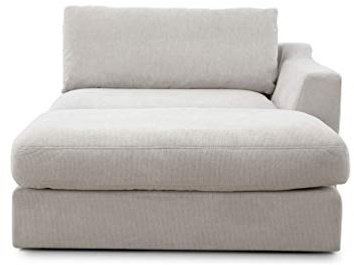 CAVADORE Sofa-Modul Fiona Longchair mit Armteil rechts / XXL-Recamiere passend zur Couchgarnitur Fiona / 139 x 90 x 199 /Webstoff beige