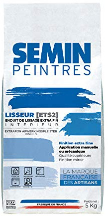 Semin LISSEUR Enduit de Lissage Extra Fin en Poudre 5 kg – Finition Murs et Plafonds Intérieur – Avant Peinture et Papier Peint - Fabriqué en France