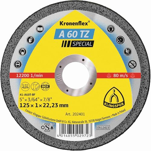 25 x Klingspor A 60 TZ Trennscheiben, 125 x 1 x 22,23 mm gekröpft