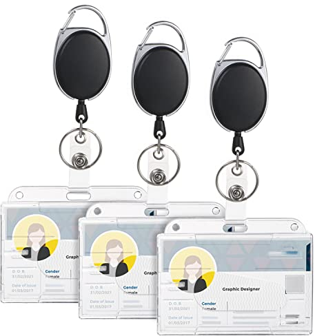 Vicloon Ausweisjojo, 3 PCS Schlüssel JoJo Ausweis JoJo mit Ausweishülle Ausweishalter mit Extra Starker Feder und reißfester Schnur mit Gürtelclip für Kartenhalter, Schlüsselkarten