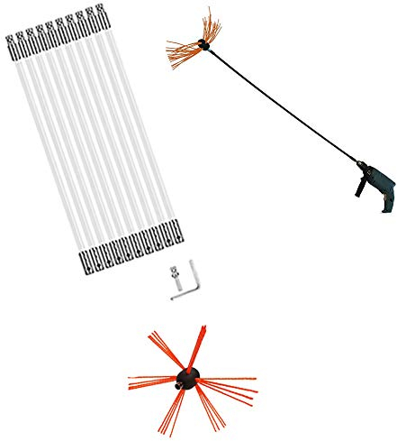 NANANA Ofenrohrreiniger Kaminbesen Ofen Besen Bürste Reiniger mit Flexiblen Nylonstangen, Schornsteinbürstenelektrischer Bohrantrieb Reinigungswerkzeugsätze, Multi-Size,6m