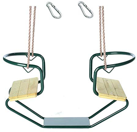 h2i Doppelschaukel aus Metall | Gondelschaukel mit Zwei Holzsitzen & verstellbaren Seilen | Schiffschaukel inkl. Karabiner | Kinder-Schaukel für Outdoor | grün