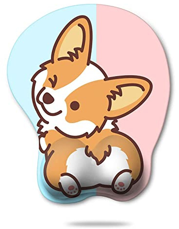 HAOCOO Funny Corgi Gel Mouse Pad with Wrist Support, Blue & Pink | Soft Gel Wrist Support, Precision Mouse Control Surface, Anti-Slip Backing, Cute Animal Pattern, Home Office Desk Decor
