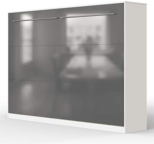 SMARTBett Schrankbett Standard Weiss/Anthrazit Hochglanzfront 140 Horizontal