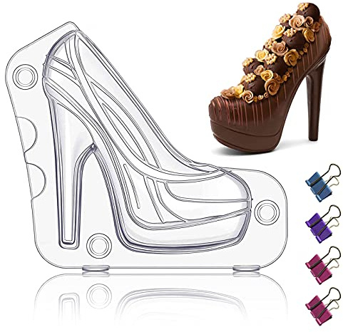 Sakolla Schokoladenformen mit hohem Absatz, 3D-Schuh, Süßigkeitenformen, große dicke Sohle, Stiletto-Formen mit 4 Clips, Kuchendekoration für Hochzeit, Geburtstag, Party, Backwerkzeug