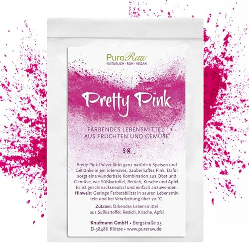 Pretty Pink Natürliche Lebensmittelfarbe Pulver Rosa Roh Vegan Pastellrosa bis Intensiv Rosarot Essbare Farbe aus Früchten und Gemüse Natural Food Coloring PureRaw 5g