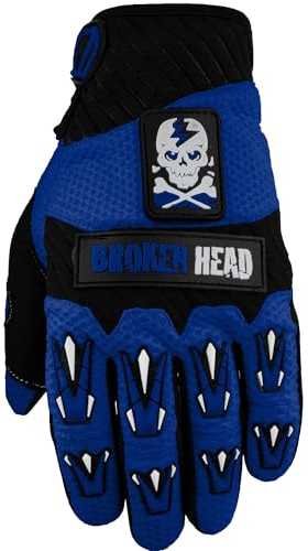 Broken Head MX Handschuhe Faustschlag - Motocross & Enduro - Sehr leicht, Luftig, Gutes Griffgefühl, rutschfeste Handfläche, Atmungsaktiv, Klettverschluss - für MTB, BMX, Offroad (Dunkel-Blau, XS)