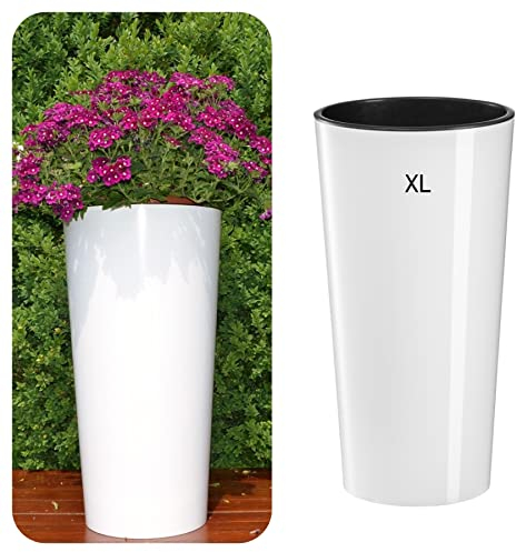 MELTOM Blumenkübel Hochglanz mit Herausnehmbaren Einsatz Rund Blumentopf Pflankübel Slim (XL)