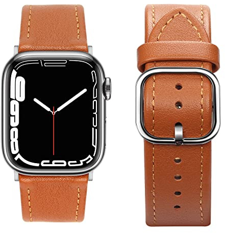Tasikar Compatible pour Bracelet Apple Watch 49mm 45mm 44mm 42mm 41mm 40mm 38mm, Cuir Véritable Bracelet Compatible avec iWatch Ultra SE Séries 9 8 7 6 5 4 3 2 (42/44/45/49mm, Marron)