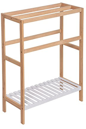 ASPECT Kassi White & Bamboo Freestanding Storage Units For Bathroom/Kitchen/Living Room (60x26x80(H) cm)