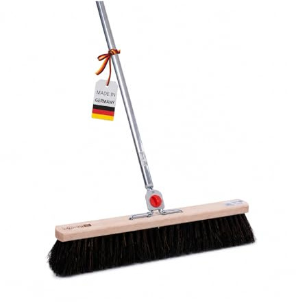 Straßenbesen Arenga Borsten Besen 80cm mit 4-Loch-System Stiel Alustiel | 4-Loch Wechselsystem, Nass- und Öl-beständig, Arenga-Naturfaser-Borsten, Robust Universal, Für Haushalt Hof Werkstatt