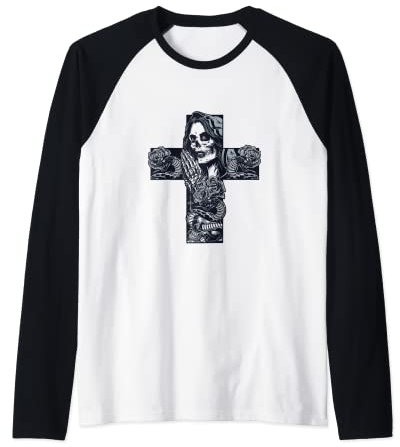 Tattoo Design t shirt, betende Frau Hoodie Kreuz Rosenkranz Raglan