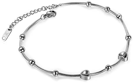 Kim Johanson Edelstahl Damen Fußkettchen *Verschiedene Modelle* in Silber | Fußkette mit Kugeln, Coins & Zirkonia | Fußband Rostfrei & Wasserfest | Frauen Boho Schmuck | Verstellbar inkl Schmuckbeutel