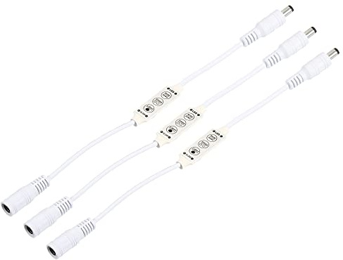 sourcing map Paquete de 3 LED Tira Atenuador 12V a 24V 3 Teclas Blanco | Mini Brillo Ajustable Controlador Lámpara Interruptor, con DC Enchufes, para Único Color Tiras