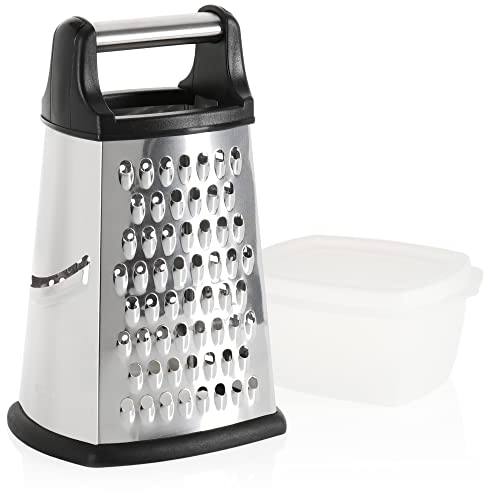 COM-FOUR® Rallador de cocina con recipiente colector - Rallador de cocina y cortador de verduras de acero inoxidable - Rallador para frutas, verduras o queso (01 piezas - mediano)