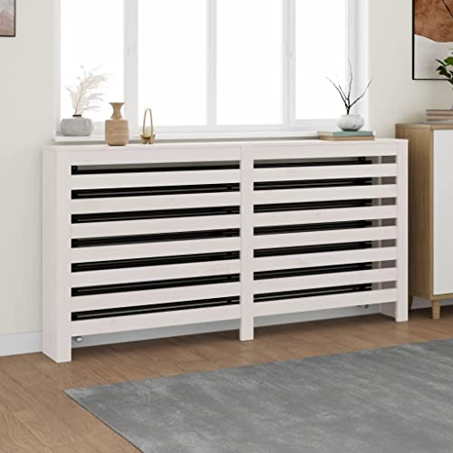 HOMIUSE 169x19x84 cm Heizkörperverkleidung mit Horizontalen Latten Heizkörper Abdeckung Landhausstil Heizungsverkleidung Heizungsabdeckung für Schlafzimmer Wohnzimmer Weiß Massivholz Kiefer