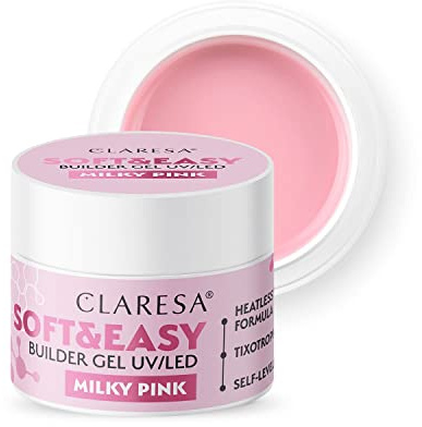 Claresa Gel mit mittlerer Dichte, thixotrop, selbstnivellierend, leicht zu nageln, haftet perfekt auf dem Nagel, leicht zu feilen, weich und leicht milky pink, 45 g
