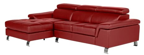 Vente-unique - Divano angolare in pelle Rosso - Angolo a sinistra - MISHIMA