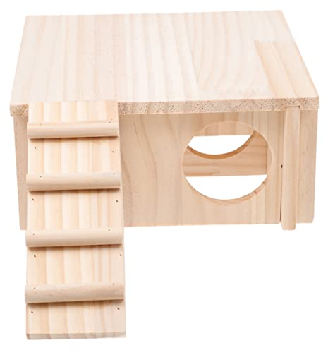 WOONEKY Holz Hamster Haus Mit Leiter Und Tunnel Für Hamster Versteck Käfig Zubehör Filigranes Haus Für Haushalt Beißversteck Für Kleine Haustiere Hamsterhideout