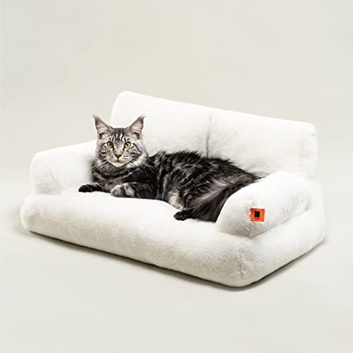 MEWOOFUN groß Katzenbett kleines Hundesofa Flauschig und waschbar Katzensofa Hundebett für Katzen, weich Katzenbett katzencouch mit Rutschfester Unterseite, weiß 66x48cm