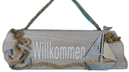 Willkommen Schild 25 x 8cm Anker Boot Schiff Beach Maritim Wohnen Deko GCG 103
