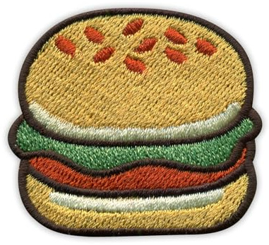 Patchion Hamburgare - För Burger Ätare - Vit Krok Och Ögla - Broderad Märke/Betygelse/Emblem