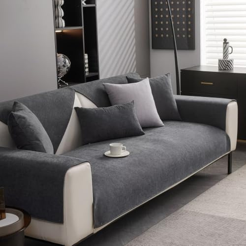 Soffskydd, sofföverdrag till soffa, sofföverkast, sofftäcke, sofftäcke för sits, soffpläd halkfri, soffskydd, soffskydd, mörkgrå, 90 x 120 cm