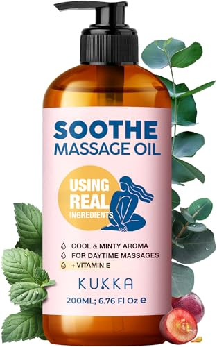 KUKKA Soothe Massageöl zur Muskelentspannung – 200 ml – Sorgt sofort für Entspannung am ganzen Körper – Wärmendes Gefühl mit Pfefferminz-Eukalyptus – Angereichert mit Vitamin E