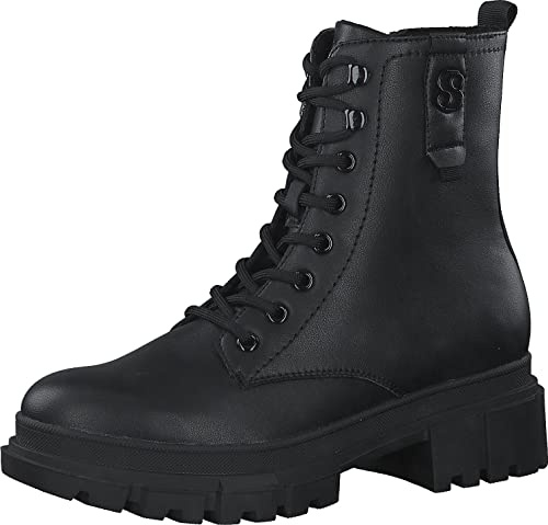 s.Oliver Botas Planas de Encaje para Mujer 5-25214-41, Cortas al Tobillo, Negro, 36 EU