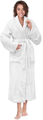 PAVILIA White Women Robe Fleece Plush Soft, Fluffy Fuzzy Cozy Warm Lightweight Bathrobe, Shower Spa House Long Robe for Women, 2XL/3XL