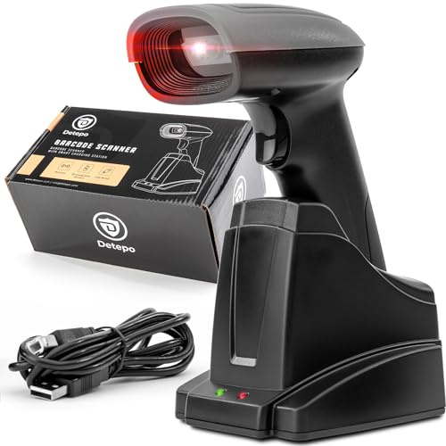 Detepo Scanner wireless per codici a barre e QR | Ingresso USB e Bluetooth | 3 modalità di funzionamento | Antipolvere e antigoccia | Design ergonomico | Batteria al litio ricaricabile (DB103)