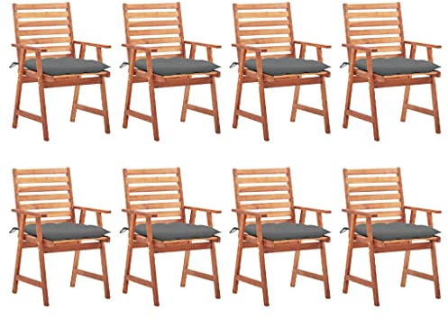 WHOPBXGAD klappstuhl bis,klappsessel,Camping Stuhl,rattansessel,Garten-Essstühle 8 STK. mit Kissen Massivholz Akaziestapelstuhl,klappstuhl Holz,campingstuhl mit Tisch,gartenstuhl,Sun Garden,