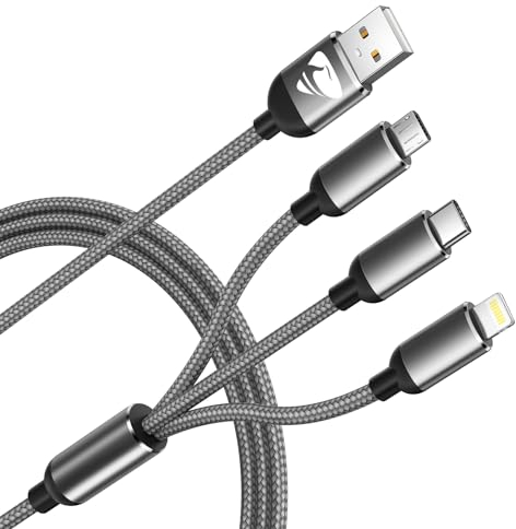 Multi USB Kabel, Universal Ladekabel [1.2M] Nylon 3 in 1 Mehrfach Ladekabel mit Micro USB, Lightning Kabel iPhone Schnellladekabel, USB Typ C Kabel für Samsung Galaxy, iPhone, Redmi, Android, Kindle
