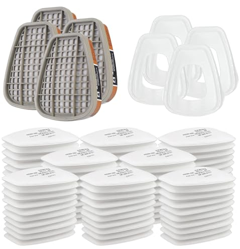 6001 Filtri Per Respiratore In Carbone Attivo Abito, Con 80 Filtri in Cotone, 4 Filtri e 4 Tappi, Organic Vapor 6001 Cartucce Filtro Chimico, per Proteggere il Viso da Polveri e Verniciature