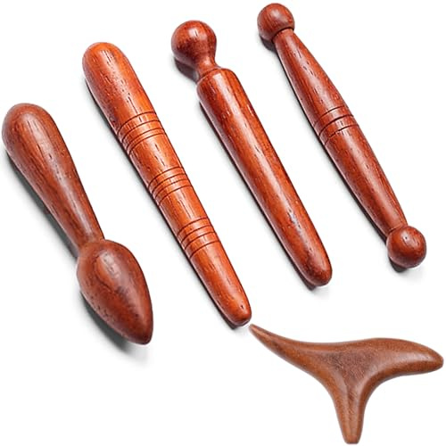 Lot de 5 bâtons de massage triangulaires en bois - Pour les pieds, le dos, les jambes