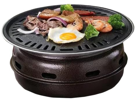 Holzkohlegrill Klein Rund Outdoor Picknick Campinggrill Kleine Picknickgrill Antihaftbeschichteter Runder Holzkohlegrill Mit Bratpfanne Camping-Grillofen Für Outdoor, Picknick