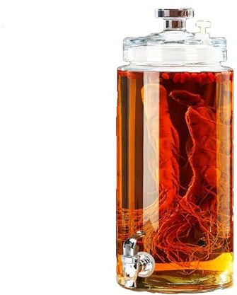 NJDQFA Dispensador De Bebidas, Dispensador para Zumos, Cócteles O Limonada,Transparente Dispensador De Agua, Expendedor De Refrescos,Cristal, Vintage,Transparente,Without Bracket,5L