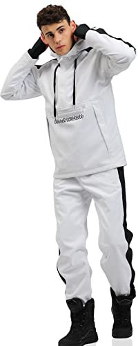 Herren-Skijacke und Hose, wasserdicht, winddicht, isoliert, Schneeanzug, mit Kapuze, Snowboardjacke für Wintersport, Weiss/opulenter Garten, Large