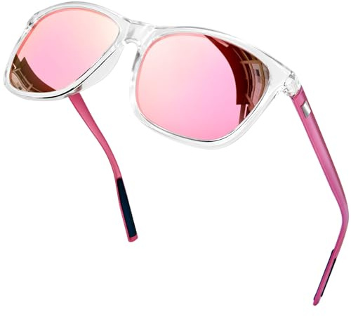 KANASTAL Transparent Pink Sunglasses Womens Polarised Mens Mirror UV400