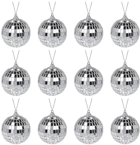 DITK-U Lot de 12 boules de Noël réfléchissantes et lumineuses - Disco - Décoration pour sapin de Noël, mariage, fête - 4 cm