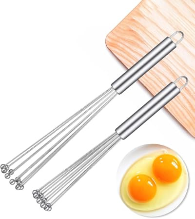 KGDUYC Set of 2 stainless steel whisks, mini whisk, small whisk, flat whisk, 304 stainless steel ball whisk set for mixing, cooking, whisk, stirring, beating
