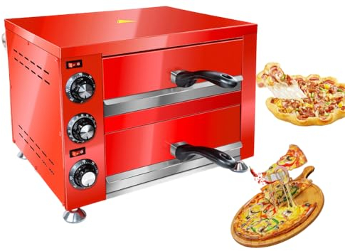 HYQNG Commercial Electric Pizza Oven, 12 Indoor 2-Layer Pizza Maker, Countertop Pizza Cooker with Adjustable Temperature & 60 Minutes Timer, Table Top Pizza Maker for Restaurant Home, Red