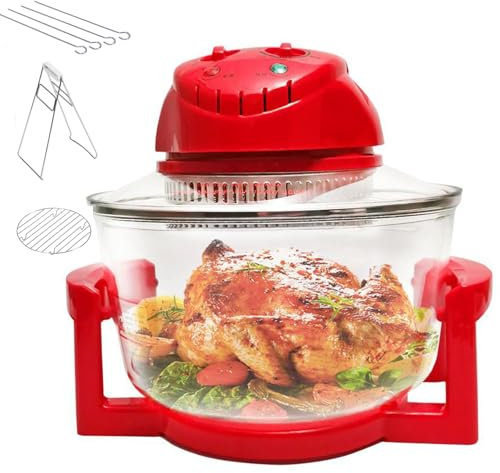 Horno halógeno multifunción, freidora de aire halógena de 12 l con temperatura y temporizador ajustables, freidora de aire para horno halógeno de encimera de 1300 W, retiene nutrientes y sabores red