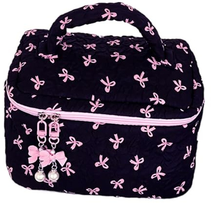 Kosmetiktasche aus weichem Stoff – kleine Kosmetiktasche | gesteppter Beauty-Organizer | Stoff-Organizer | Wiederverwendbarer Make-up-Organizer, große Kapazität, Schwarz, riferimento alla