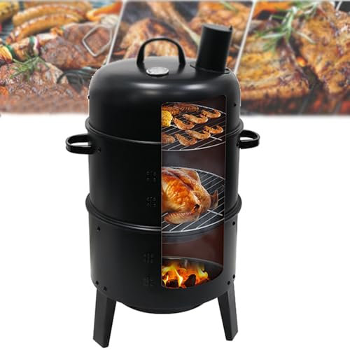 HWYYLXS Holzkohle-BBQ-Smoker, Outdoor-Grillkocher Mit Eingebautem Thermometer Und Kamin, Vertikal-Smoker, Holzkohlegrill, Smoker-Grill Mit 2 ZugangstüRen Zum Grillen Im Freien