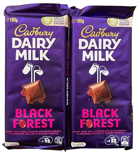 Black Forest Dairy Milk Chocolate Bars 180g (Pack of 2) Gift Pack Bundle Creamy Milk Chocolate Cherry & Cookie Pieces Indulgent Candy Snack Bundle Premium Dessert Treat Letterbox Friendly